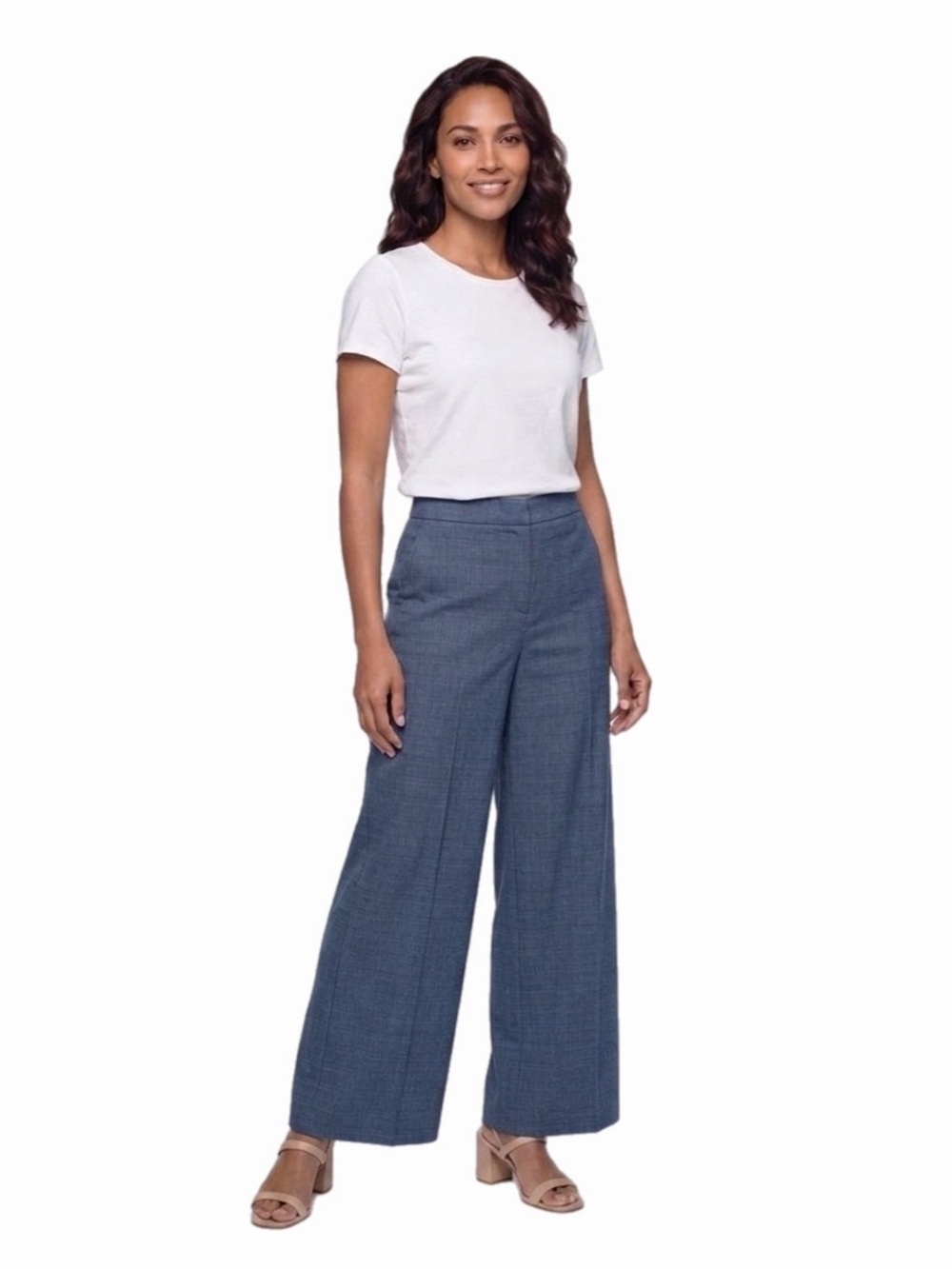 Vince Camuto Wide-Leg High-Waist Pants in Denim Blue